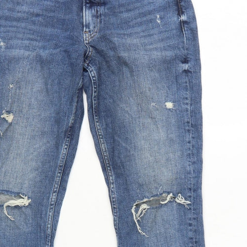 H&M Women Blue UK 8 Boyfriend Distressed Girlfriend Fit Jeans
