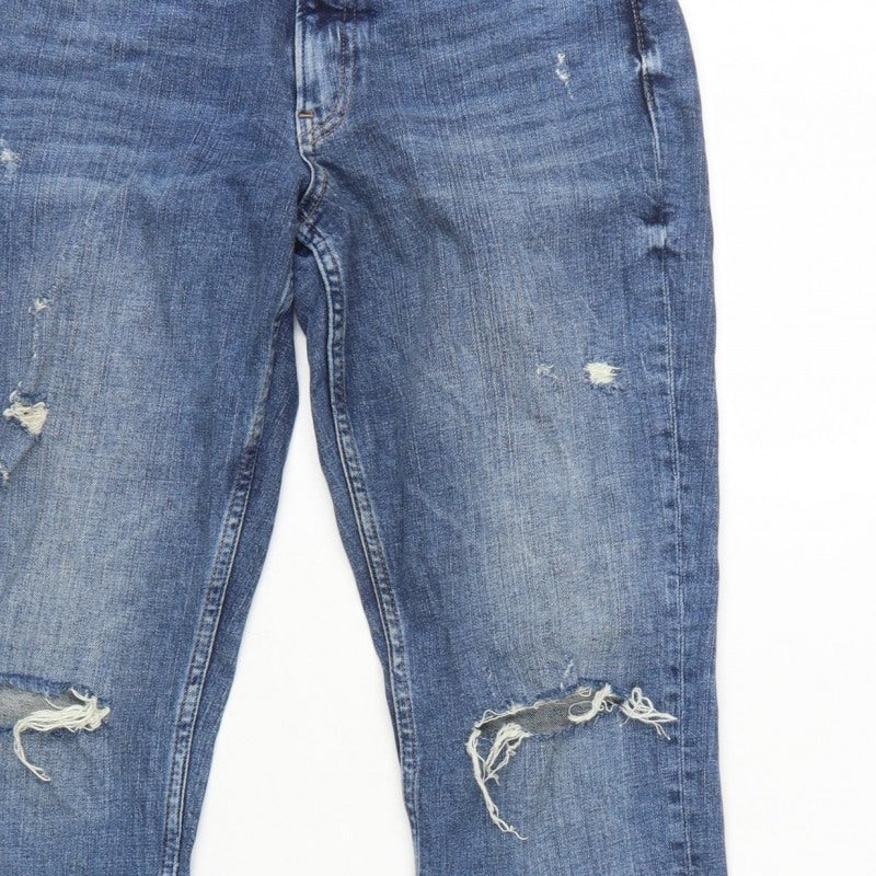 H&M Women Blue UK 8 Boyfriend Distressed Girlfriend Fit Jeans