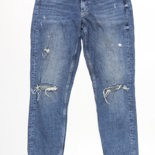 H&M Women Blue UK 8 Boyfriend Distressed Girlfriend Fit Jeans