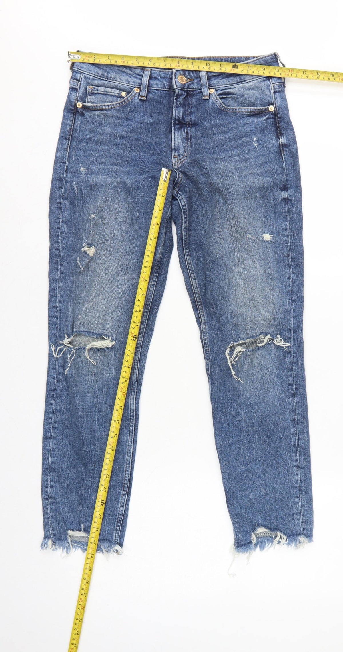 H&M Women Blue UK 8 Boyfriend Distressed Girlfriend Fit Jeans