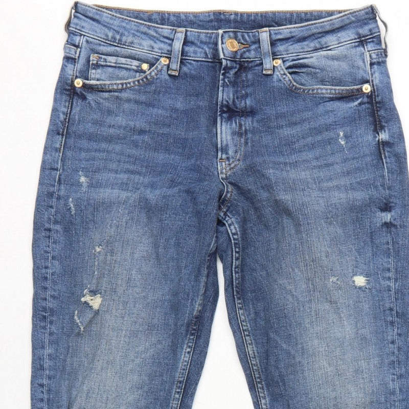 H&M Women Blue UK 8 Boyfriend Distressed Girlfriend Fit Jeans