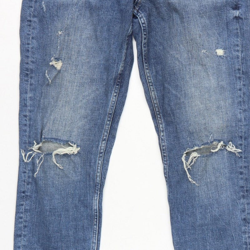 H&M Women Blue UK 8 Boyfriend Distressed Girlfriend Fit Jeans