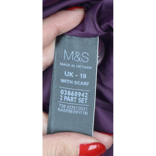 M&S Women Purple UK 18 Corduroy Long Overcoat Scarf
