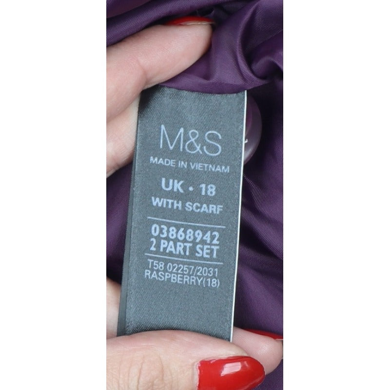 M&S Women Purple UK 18 Corduroy Long Overcoat Scarf