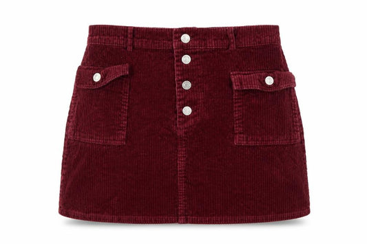 Primark Women Red Corduroy Mini Straight Pencil Skirt UK 14 Pockets