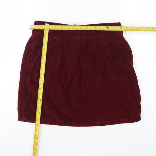 Topshop Moto Women Red Corduroy High Rise Mini Pencil Skirt UK 10