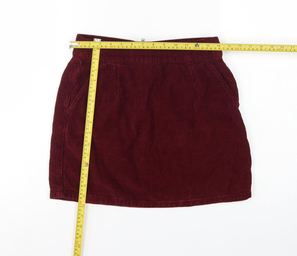 Topshop Moto Women Red Corduroy High Rise Mini Pencil Skirt UK 10
