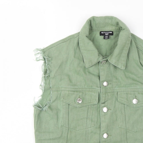 PrettyLittleThing Women Green UK 12 Cropped Denim Frayed Waistcoat