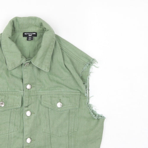 PrettyLittleThing Women Green UK 12 Cropped Denim Frayed Waistcoat