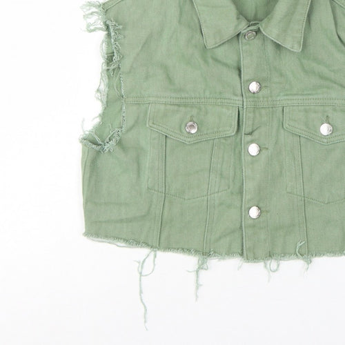 PrettyLittleThing Women Green UK 12 Cropped Denim Frayed Waistcoat