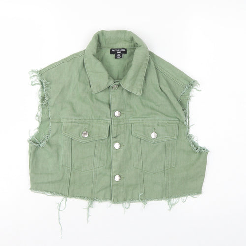 PrettyLittleThing Women Green UK 12 Cropped Denim Frayed Waistcoat