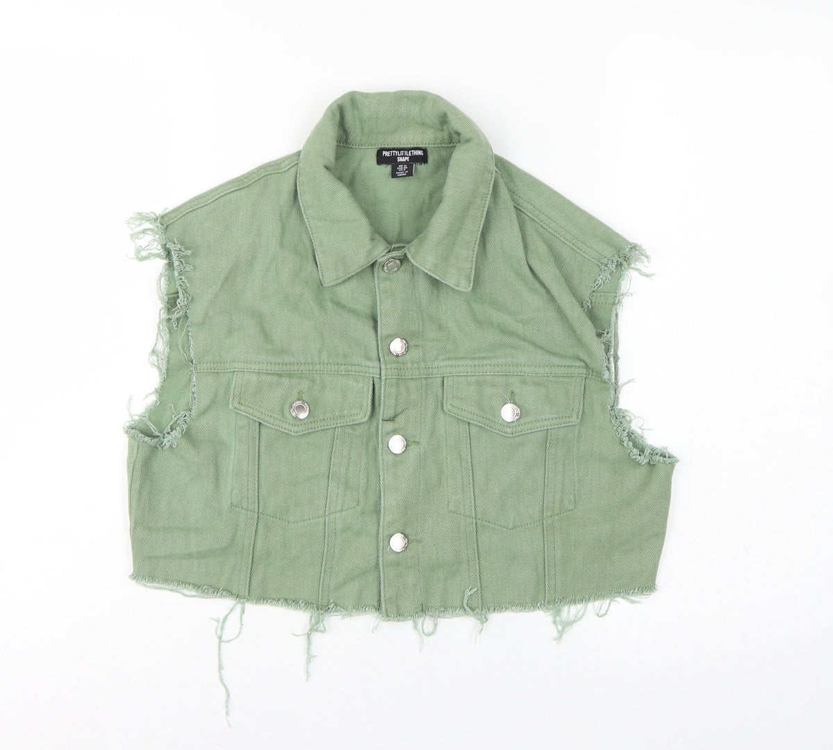 PrettyLittleThing Women Green UK 12 Cropped Denim Frayed Waistcoat