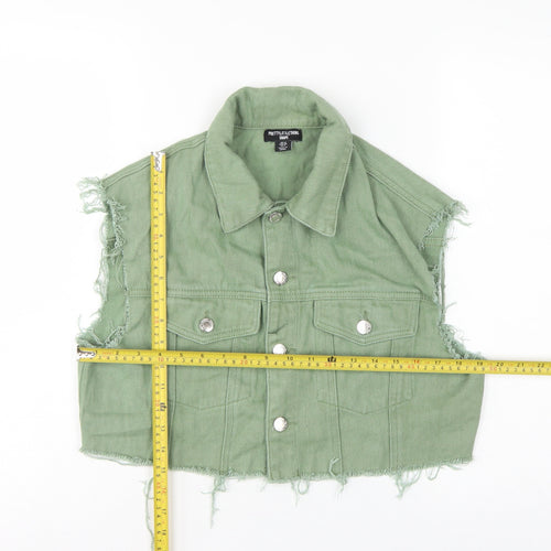 PrettyLittleThing Women Green UK 12 Cropped Denim Frayed Waistcoat