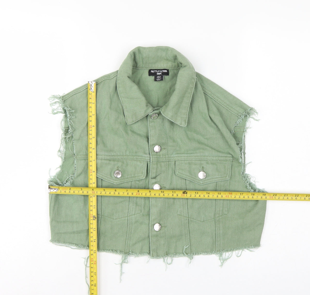 PrettyLittleThing Women Green UK 12 Cropped Denim Frayed Waistcoat