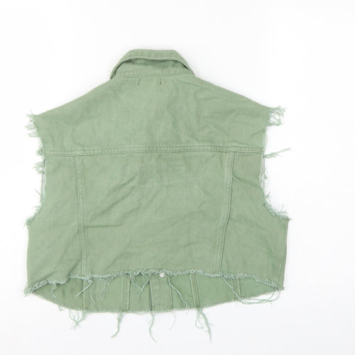 PrettyLittleThing Women Green UK 12 Cropped Denim Frayed Waistcoat