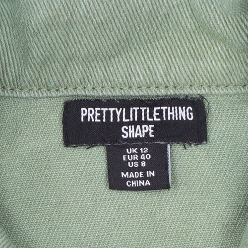 PrettyLittleThing Women Green UK 12 Cropped Denim Frayed Waistcoat