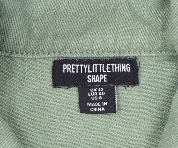 PrettyLittleThing Women Green UK 12 Cropped Denim Frayed Waistcoat