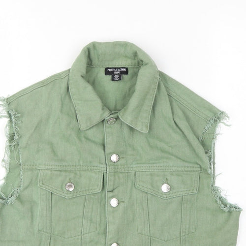 PrettyLittleThing Women Green UK 12 Cropped Denim Frayed Waistcoat