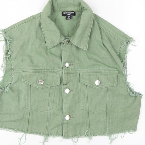 PrettyLittleThing Women Green UK 12 Cropped Denim Frayed Waistcoat