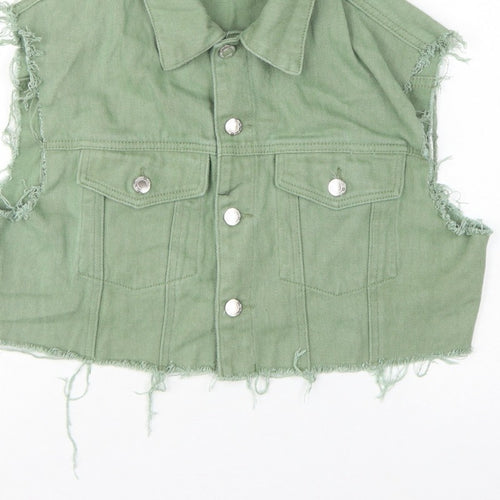 PrettyLittleThing Women Green UK 12 Cropped Denim Frayed Waistcoat