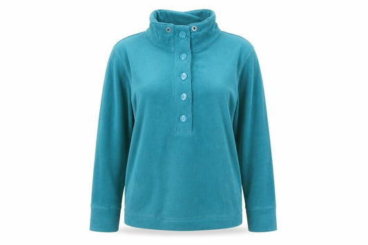 Front view of TU Women’s Teal Blue, size UK 14, Fleece Henley Button Sweatshirt
