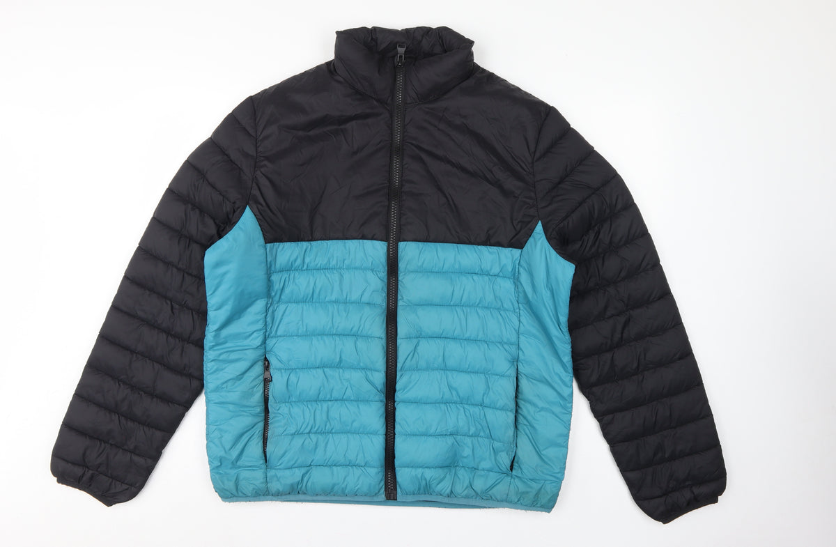 Back view of George Men’s XL Black Blue Quilted Puffer Jacket Full Zip