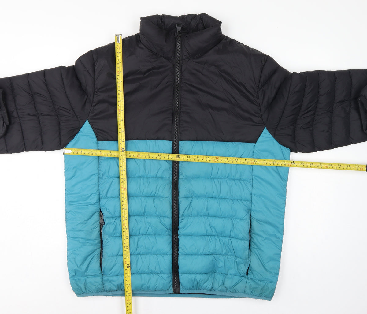Close-up detail of George Men’s XL Black Blue Quilted Puffer Jacket Full Zip
