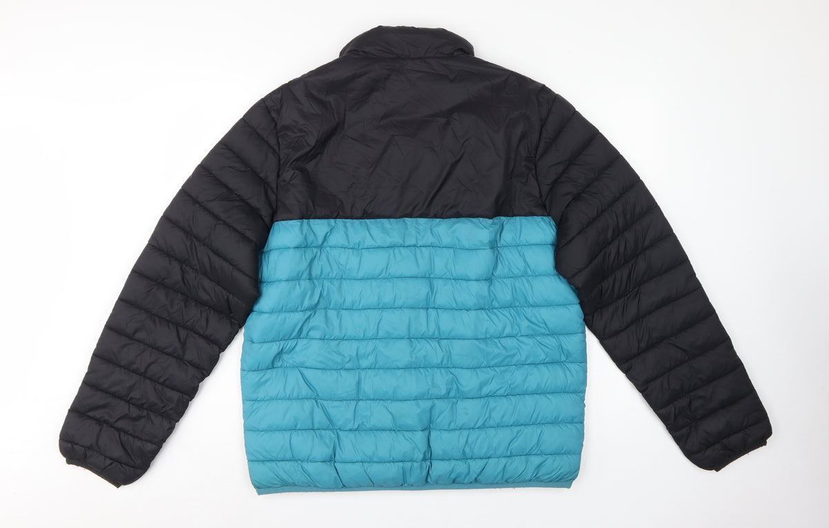 Brand and care label for George Men’s XL Black Blue Quilted Puffer Jacket Full Zip