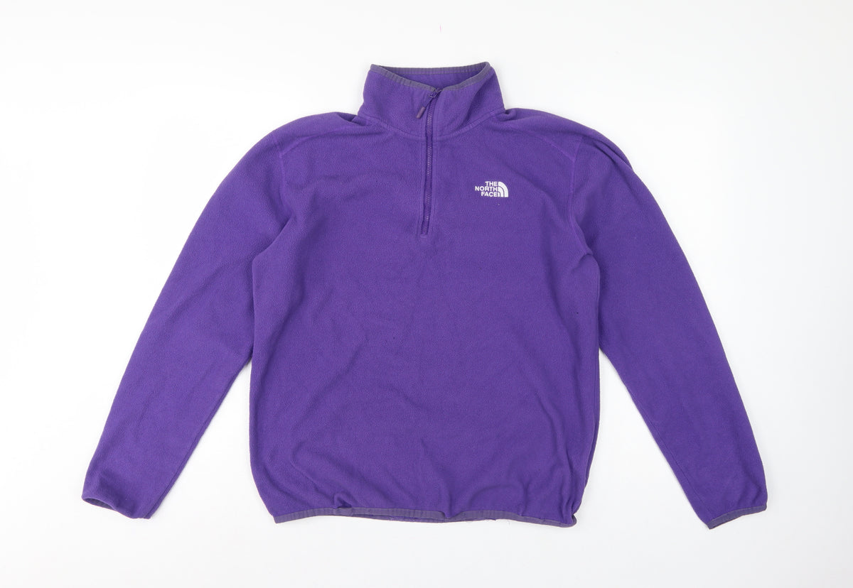 Back view of The North Face unisex purple m 1/4 zip fleece pullover sweatshirt