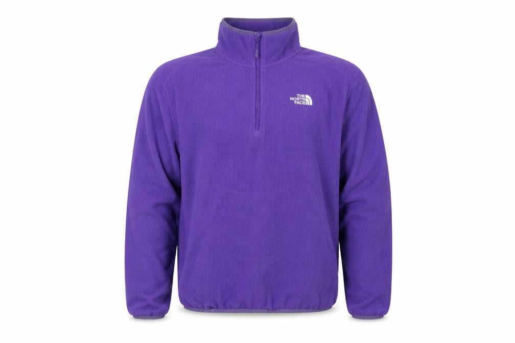 Front view of The North Face unisex purple m 1/4 zip fleece pullover sweatshirt