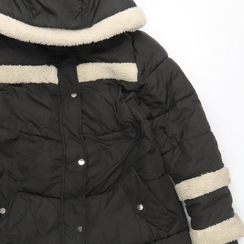 Next Women’s Black UK 16 Petite Long Hooded Puffer Coat