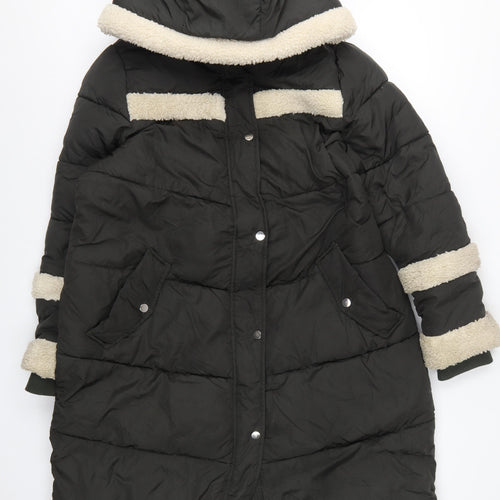 Next Women’s Black UK 16 Petite Long Hooded Puffer Coat