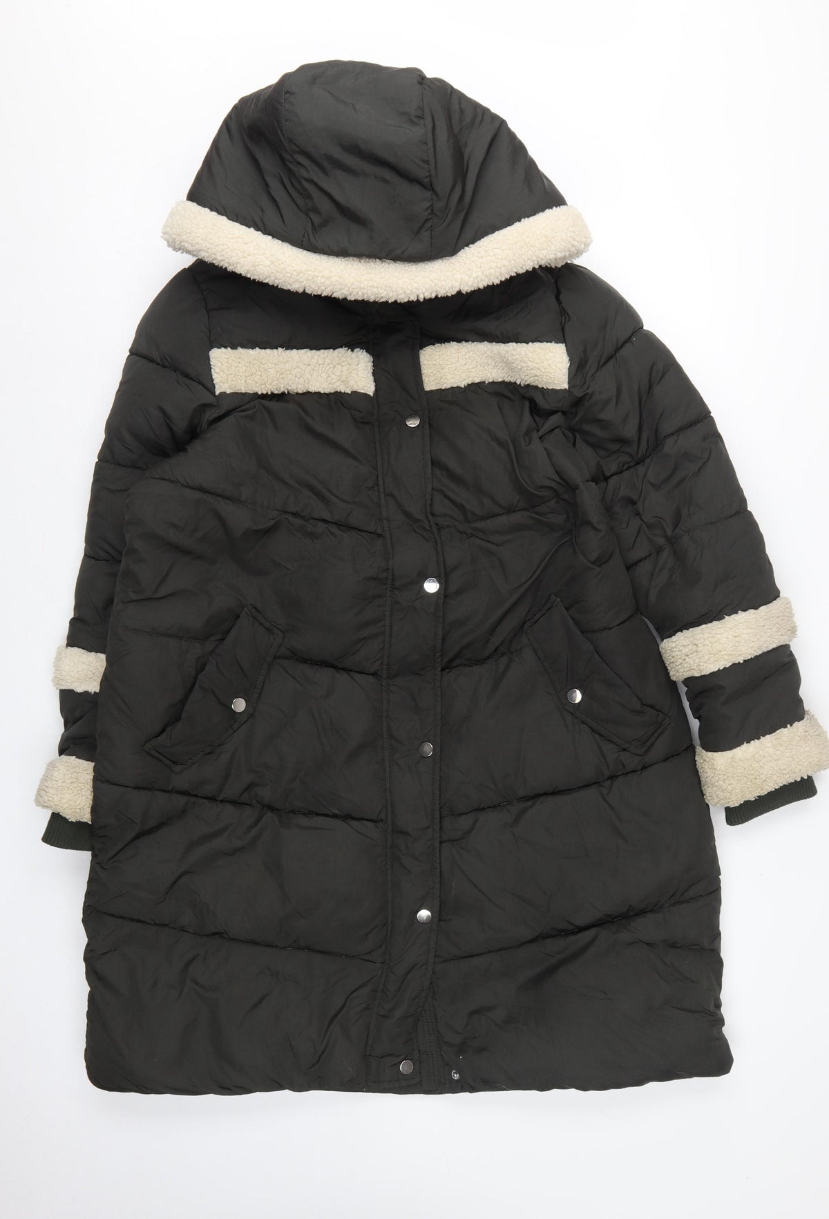 Next Women’s Black UK 16 Petite Long Hooded Puffer Coat