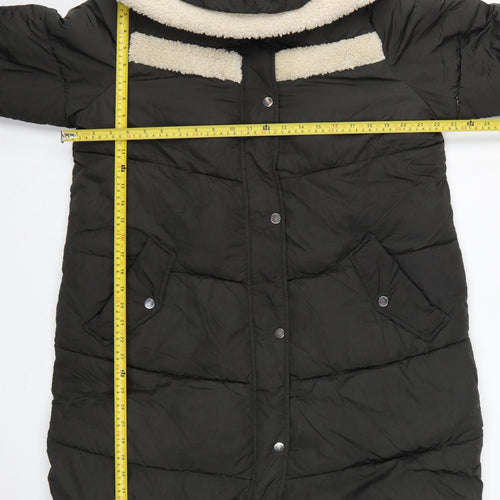 Next Women’s Black UK 16 Petite Long Hooded Puffer Coat