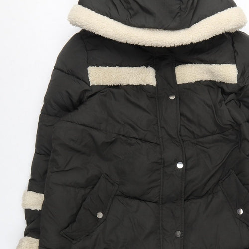 Next Women’s Black UK 16 Petite Long Hooded Puffer Coat