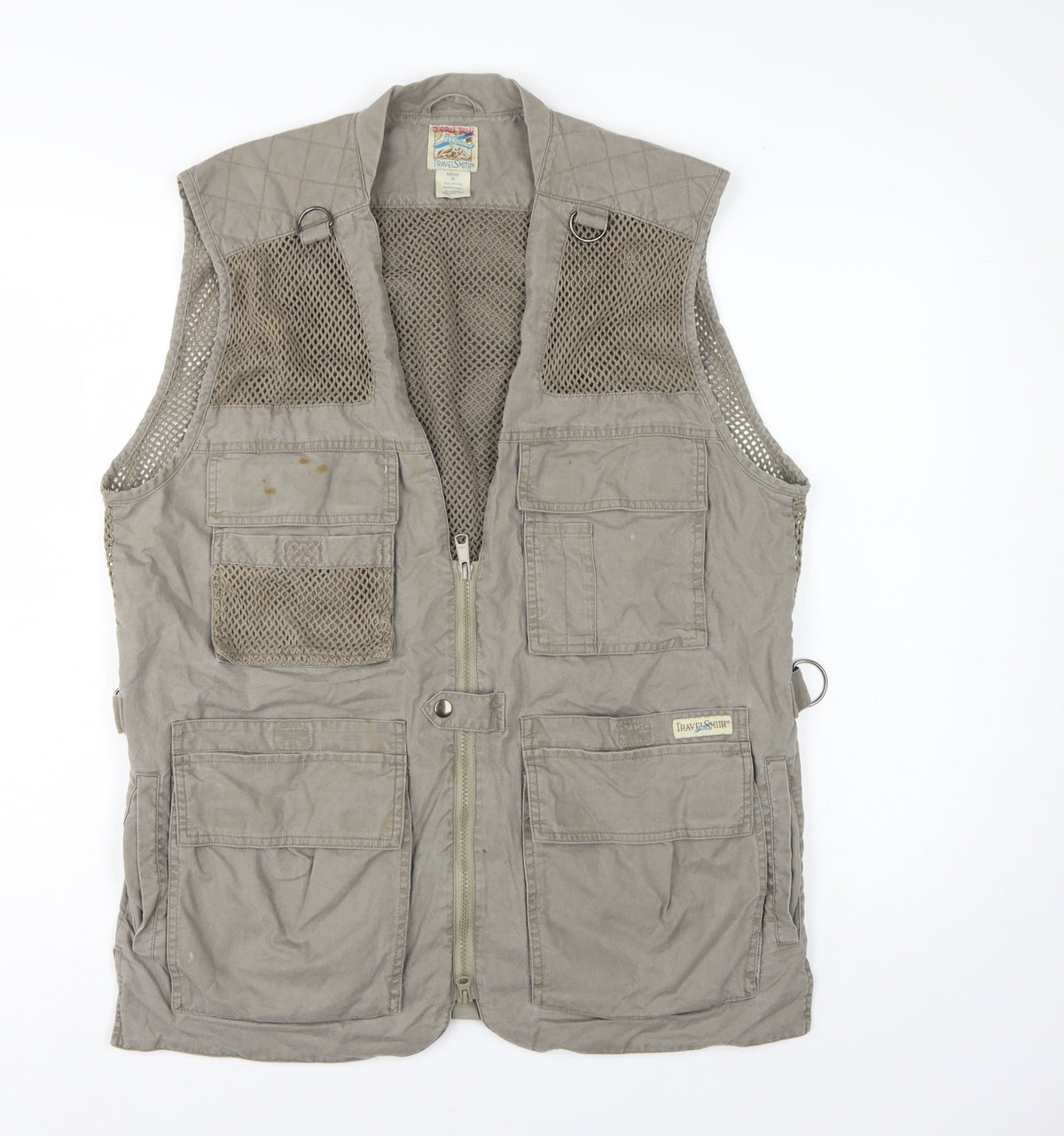 TravelSmith Men’s Grey M Cotton Outdoor Fishing Utility Waistcoat