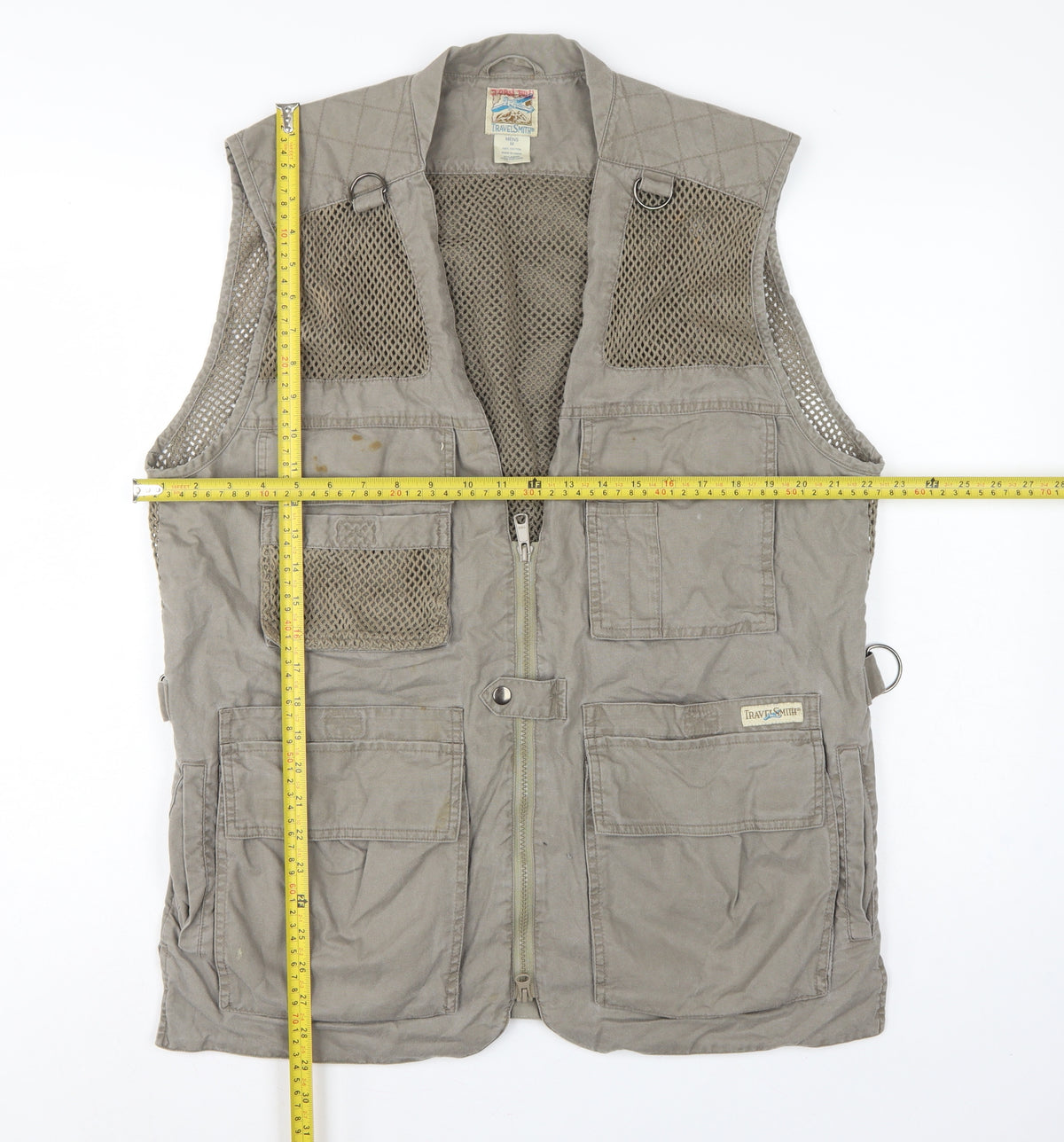 TravelSmith Men’s Grey M Cotton Outdoor Fishing Utility Waistcoat