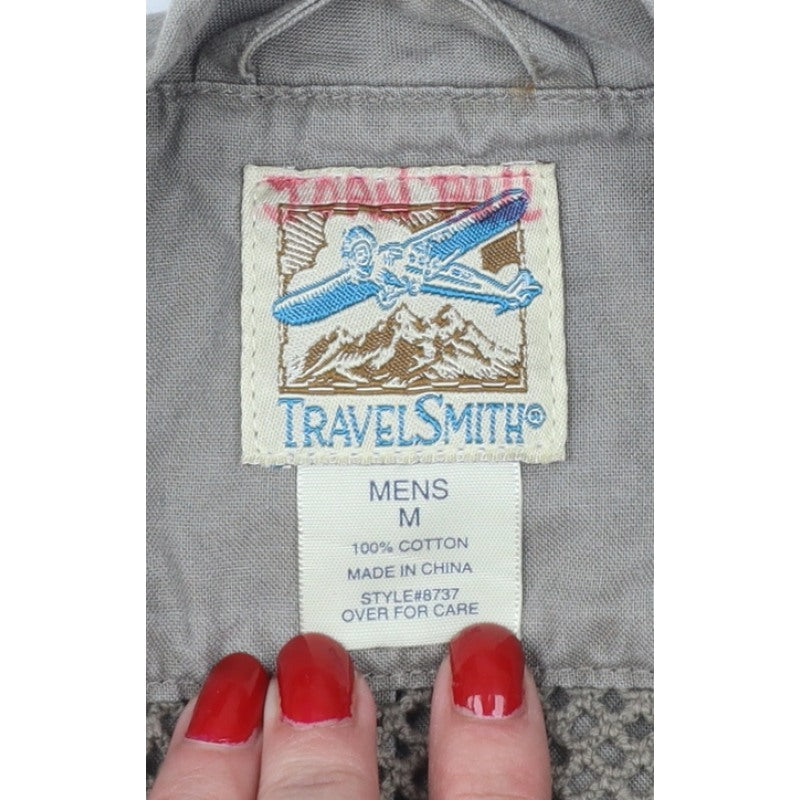 TravelSmith Men’s Grey M Cotton Outdoor Fishing Utility Waistcoat