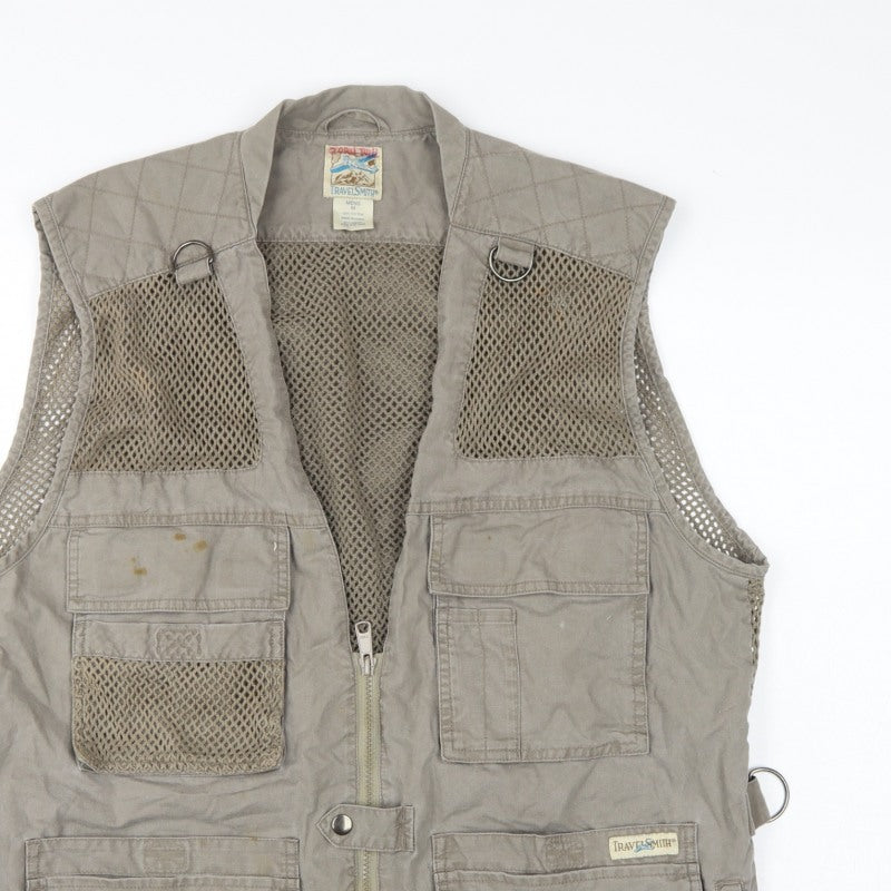 TravelSmith Men’s Grey M Cotton Outdoor Fishing Utility Waistcoat