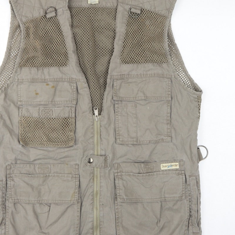 TravelSmith Men’s Grey M Cotton Outdoor Fishing Utility Waistcoat