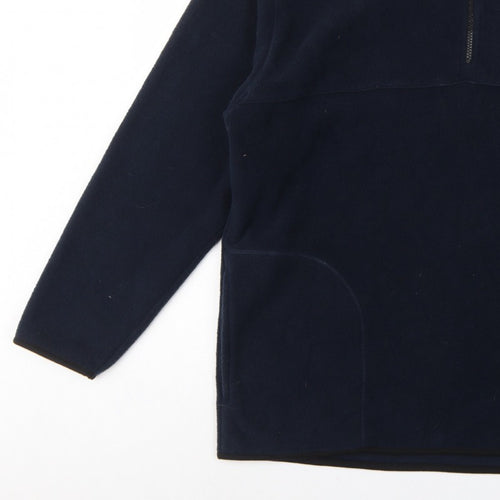 George Men Blue L 1/4 Zip Fleece Sweatshirt High Neck Pockets