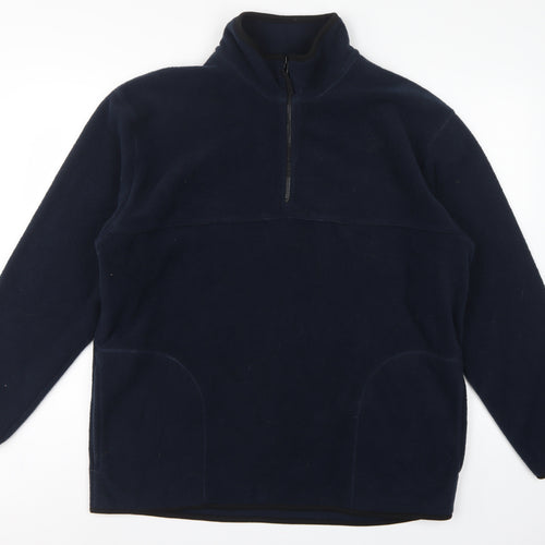 George Men Blue L 1/4 Zip Fleece Sweatshirt High Neck Pockets