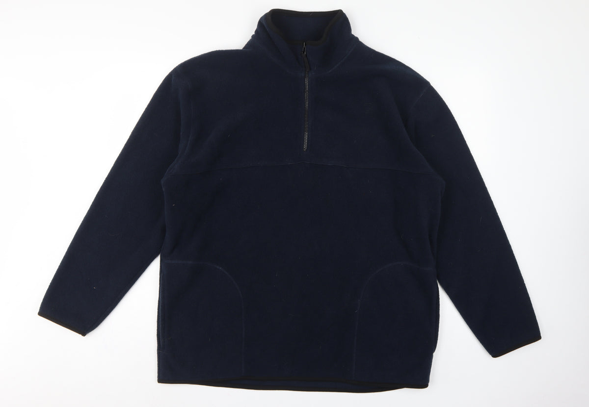 George Men Blue L 1/4 Zip Fleece Sweatshirt High Neck Pockets