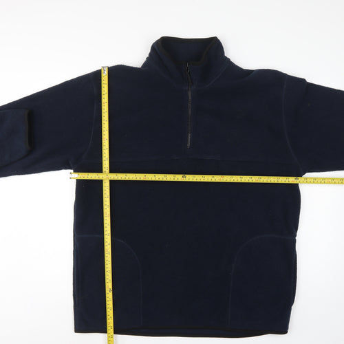 George Men Blue L 1/4 Zip Fleece Sweatshirt High Neck Pockets