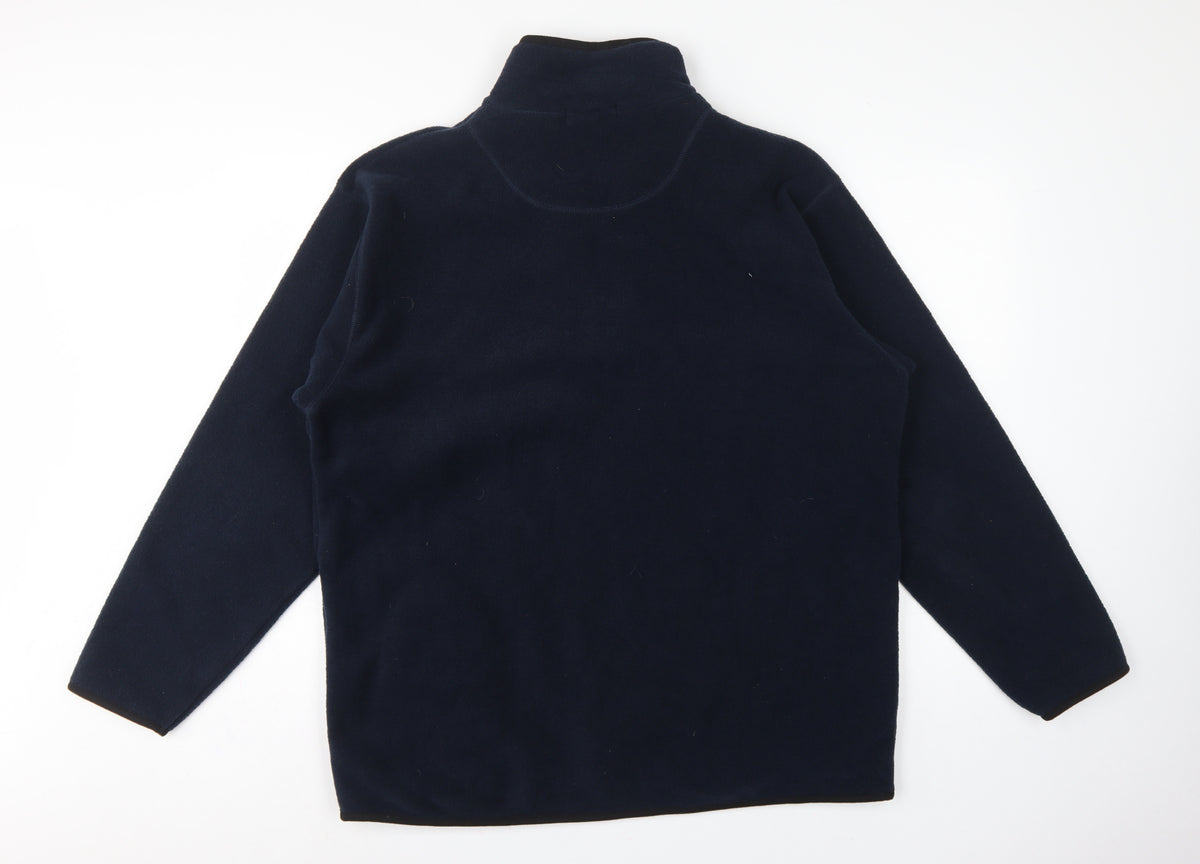 George Men Blue L 1/4 Zip Fleece Sweatshirt High Neck Pockets