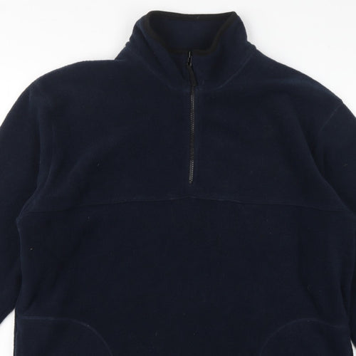 George Men Blue L 1/4 Zip Fleece Sweatshirt High Neck Pockets