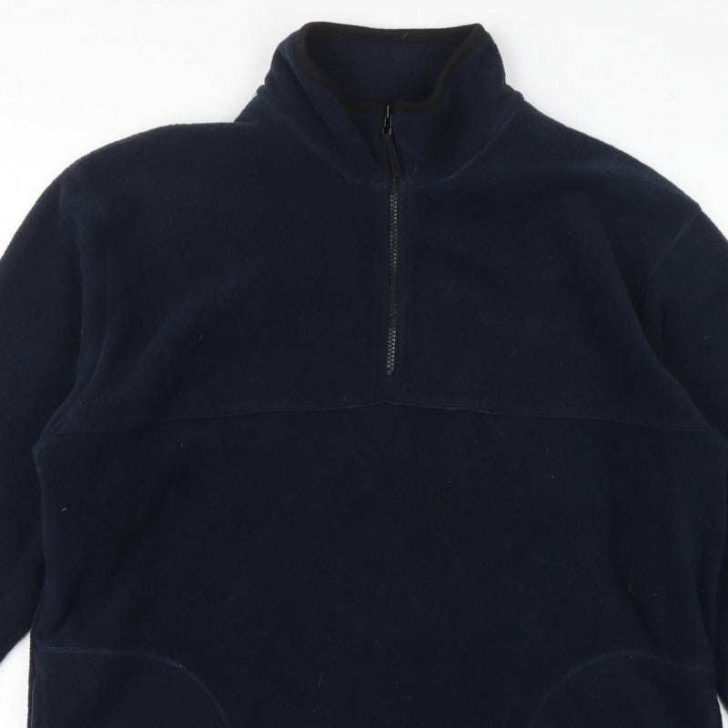 George Men Blue L 1/4 Zip Fleece Sweatshirt High Neck Pockets
