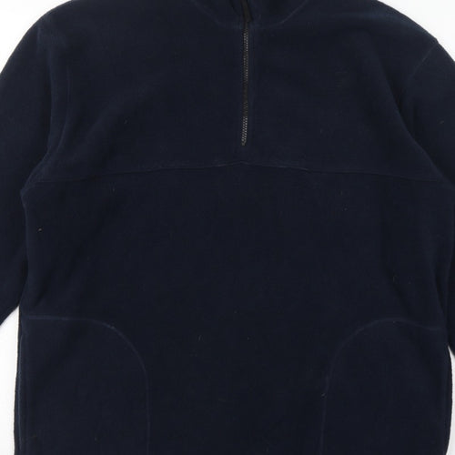 George Men Blue L 1/4 Zip Fleece Sweatshirt High Neck Pockets