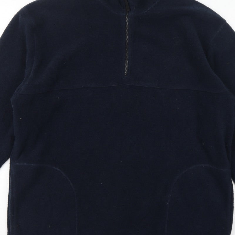 George Men Blue L 1/4 Zip Fleece Sweatshirt High Neck Pockets