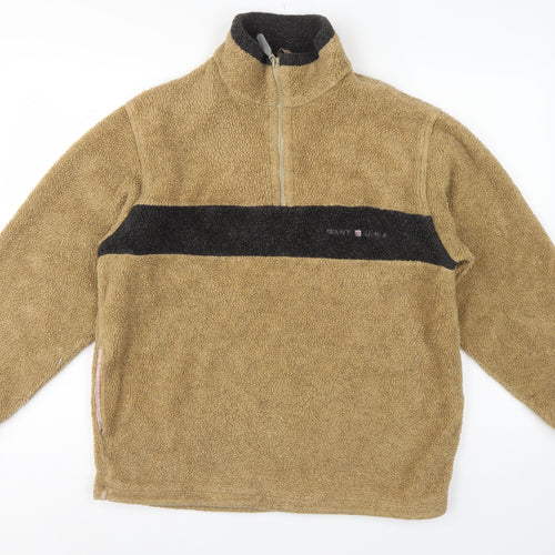 GANT Sport Men’s Beige M 1/4 Zip Fleece Pullover Sweatshirt Logo